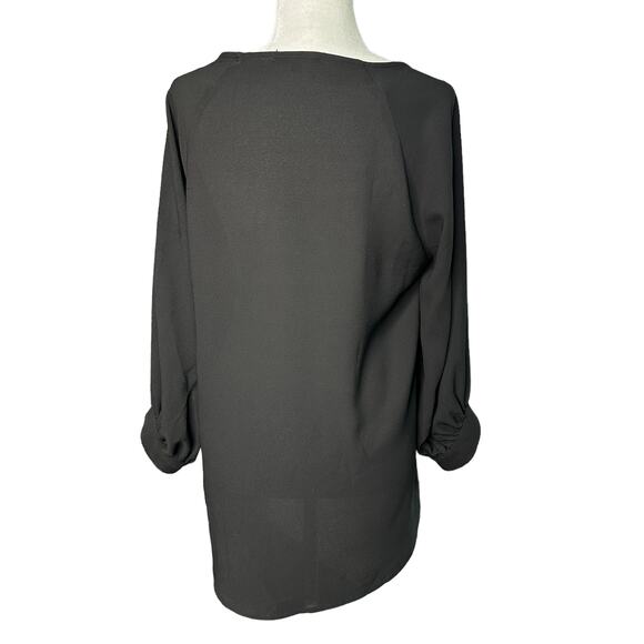 GIBSON Womens Large Black Three Quarter Cuffed Wrist Sleeve Twist Hem Bubble Top - Picture 3 of 8